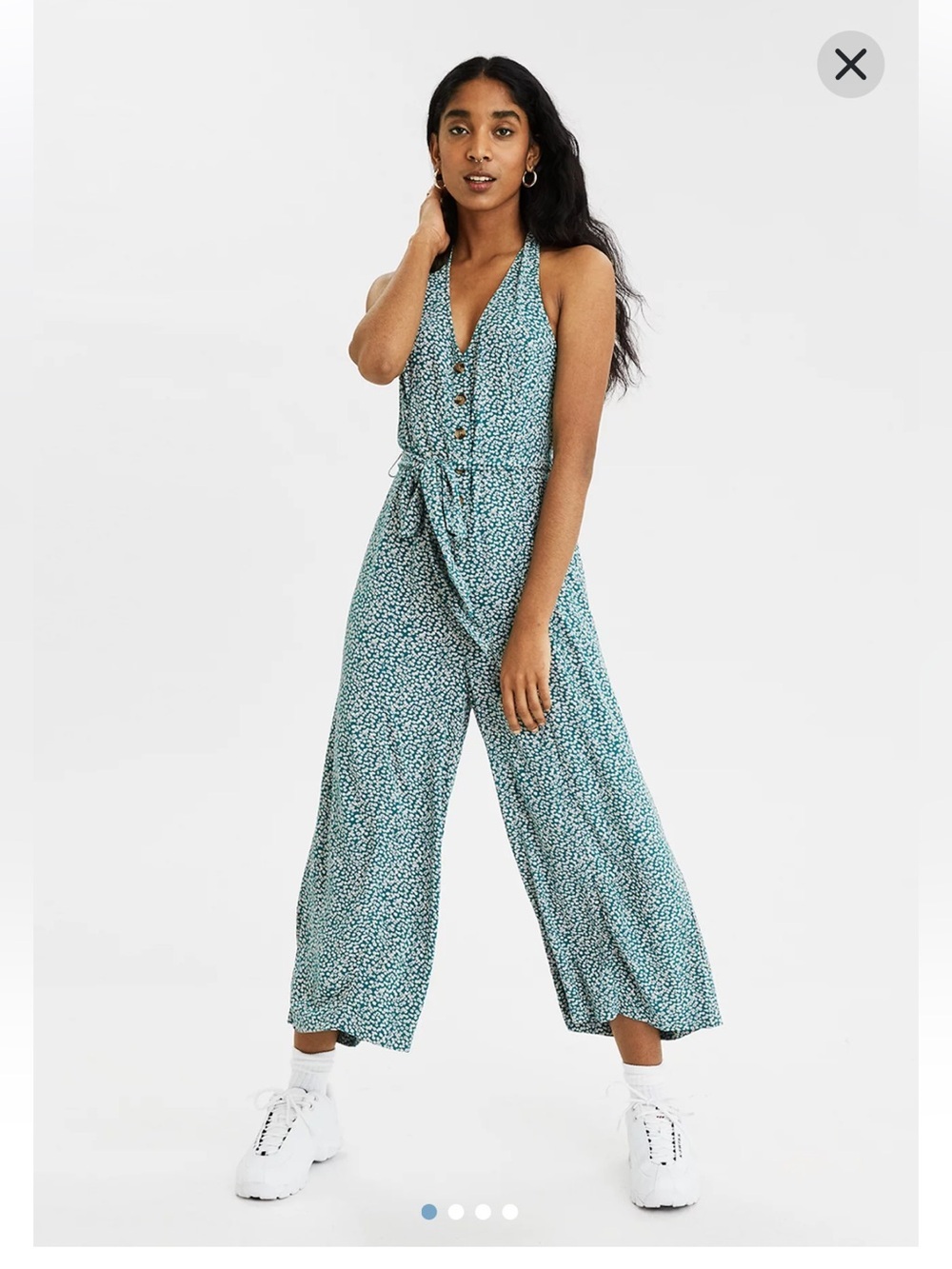 American Eagle Outfitters Teal Halter Floral Jumpsuit Size Medium